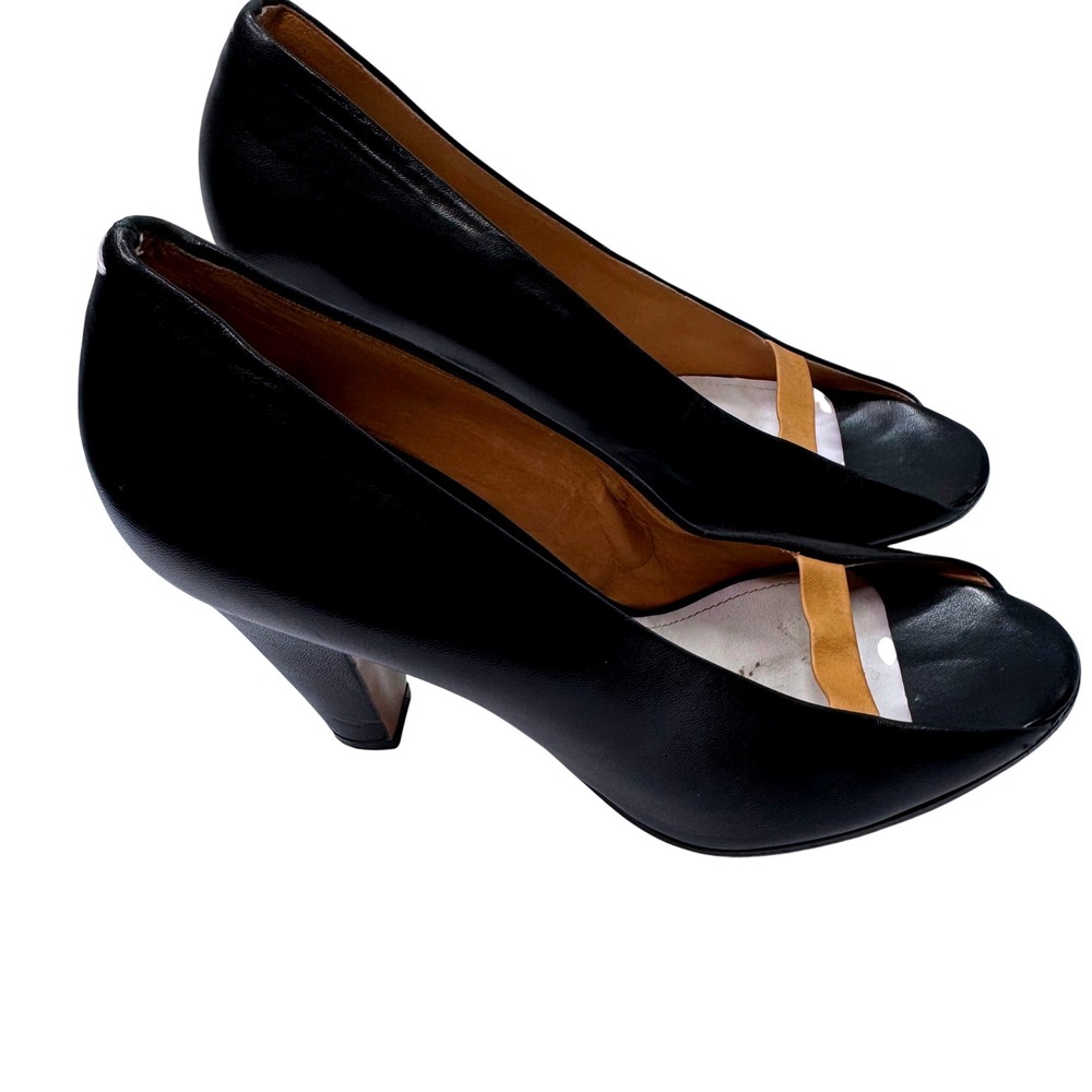 Maison Martin Margiela Peep Toe Pumps Women 38.5 Black Leather Italian Heels